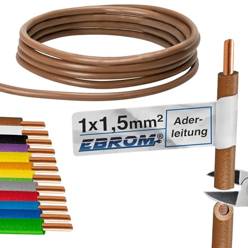 EBROM 100 Meter Aderleitung Litze Draht starre Leitung H07V-U 1,5 mm² 1x1,5 mm2 – starr – viele Farben zur Auswahl (BRAUN) - Verdrahtungsleitung in 100 m Ringen, 1,5mm2 - Ihre Farbauswahl: braun von EBROM