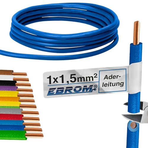 EBROM 100 Meter Aderleitung Litze Draht starre Leitung H07V-U 1,5 mm² 1x1,5 mm2 – starr – viele Farben zur Auswahl (DUNKELBLAU) Verdrahtungsleitung in 100m Ringen, 1,5mm2, Ihre Farbauswahl: dunkelblau von EBROM