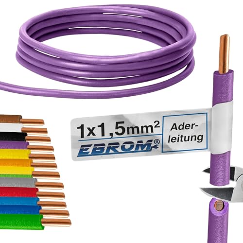 EBROM 100 Meter Aderleitung Litze Draht starre Leitung H07V-U 1,5 mm² 1x1,5 mm2 – starr – viele Farben zur Auswahl (VIOLETT) - Verdrahtungsleitung in 100 m Ringen, 1,5mm2 - Ihre Farbauswahl: violett von EBROM