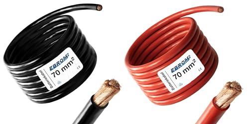 EBROM - 15 Meter Batteriekabel - rot und schwarz - Pluskabel und Massekabel - 70mm2 | 70 mm² | 70 mm2 - Vollkupfer 99,9% OFC Kupfer Stromkabel - Ihre Länge: je 15 Meter von EBROM