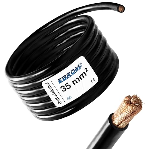 EBROM - 2 Meter Batteriekabel - Massekabel - schwarz - 35mm2 | 35 mm² | 35 mm2 - Vollkupfer 99,9% OFC Kupfer Stromkabel - Ihre Länge: 2 Meter von EBROM