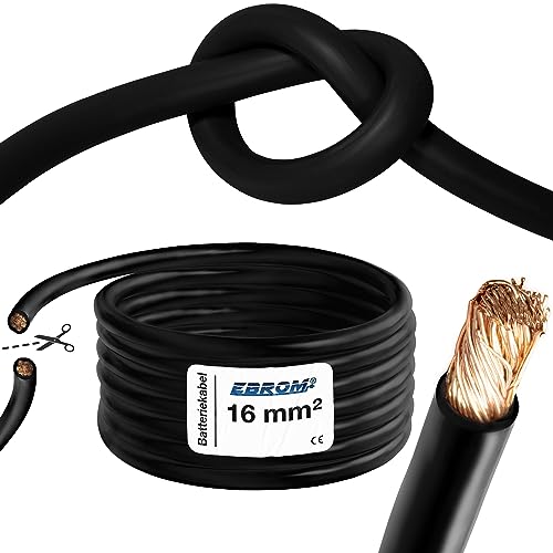 EBROM - 2 Meter Batteriekabel hochflexibel Hi-Flex (Hi Flex) SCHWARZ- 16mm2 Kabel - sehr biegsam – Mantel aus PVC (70 ± 5 Shore) – 100% OFC Kupfer 16 mm² - als Starterkabel, Ladekabel oder ähnliches von EBROM
