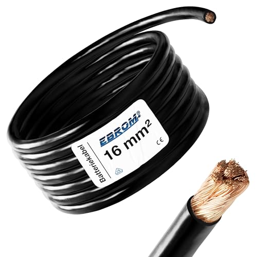 EBROM - 3 Meter Batteriekabel - Massekabel - schwarz - 16mm2 | 16 mm² | 16 mm2 - Vollkupfer 99,9% OFC Kupfer Stromkabel - Ihre Länge: 3 Meter von EBROM