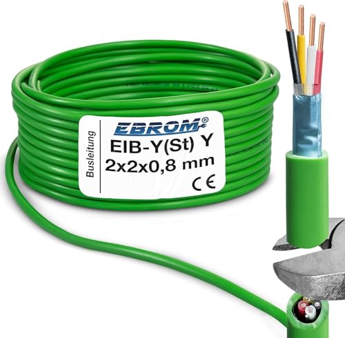 EBROM - 40 Meter EIB Busleitung BUS Kabel EIB-Y(St) Y 2x2x0,8 mm - grün - Datenleitung Datenkabel Installationsbusleitung Telekommunikationskabel - Vollkupfer 99,9% OFC Kupfer Ihre Länge: 40 m von EBROM