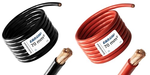 EBROM - 5 Meter Batteriekabel - rot und schwarz - Pluskabel und Massekabel - 70mm2 | 70 mm² | 70 mm2 - Vollkupfer 99,9% OFC Kupfer Stromkabel - Ihre Länge: je 5 Meter von EBROM