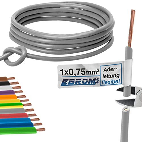 EBROM Aderleitung - Einzelader flexibel - PVC Leitung - Schaltlitze - Litze H05V-K 0,75 mm² (0,75 mm2) - Farbe: grau - viele Längen wählbar, von 10 Meter bis 100 m - Ihre ausgewählte Länge: 50 m von EBROM