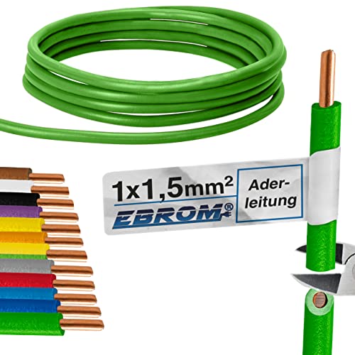 EBROM Aderleitung - Einzelader starr - PVC Leitung - Verdrahtungsleitung - H07V-U 1,5 mm² - 1,5 mm2 - Farbe: GRÜN - viele Längen wählbar, von 10 Meter bis 100 Meter - Ihre ausgewählte Länge: 45 m von EBROM