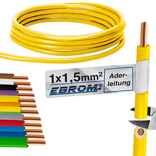 EBROM Aderleitung - Einzelader starr - PVC Leitung - Verdrahtungsleitung - H07V-U 1,5 mm² - 1,5 mm2 - Farbe: gelb - viele Längen wählbar, von 10 Meter bis 100 Meter - Ihre ausgewählte Länge: 15 m EBROM Aderleitung - Einzelader starr - PVC Leitung - Verdrahtungsleitung - H07V-U 1,5 mm² - 1,5 mm2 - Farbe: gelb - viele Längen wählbar, von 10 Meter bis 100 Meter - Ihre ausgewählte Länge: 15 m von EBROM