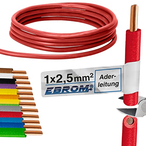 EBROM Aderleitung - Einzelader starr - PVC Leitung - Verdrahtungsleitung - H07V-U 2,5 mm² - 2,5 mm2 - Farbe: rot - viele Längen wählbar, von 10 Meter bis 100 Meter - Ihre ausgewählte Länge: 30 m von EBROM