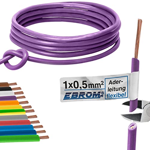 EBROM Aderleitung Litze Schaltlitze Einzelader flexibel PVC Leitung - H05V-K 0,5 mm² - Farbe: violett - bestellbar in vielen Längen, auch Zwischenlängen - Ihre Auswahl: 0,5 mm2 - Länge: 100 m von EBROM