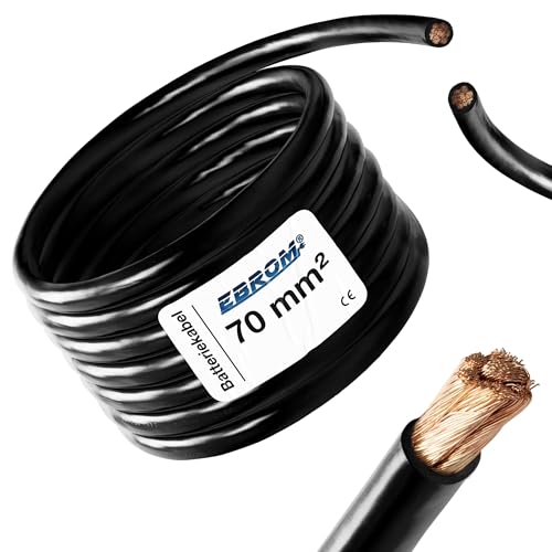 EBROM Batteriekabel, Massekabel auf den Meter genau! SCHWARZ (-) H07V-K 2,5/4 / 6/10 / 16/25 / 35/50 oder 70 mm² Batterie Kabel 99,9% OFC Kupfer – Länge/Querschnitt: 6 Meter 70 mm2 schwarz von EBROM