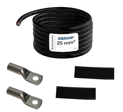EBROM Batteriekabel „DIY SET" MASSEKABEL SCHWARZ - 25 mm² von 30 cm bis 10 Meter, Ringösen Kabelschuhe M6/M8/M10/M12 kombinierbar, Ihre Auswahl: Vollkupfer Kabel 25 mm2, 50 cm Kabelschuh 2 x M10 EBROM Batteriekabel „DIY SET" MASSEKABEL SCHWARZ - 25 mm² von 30 cm bis 10 Meter, Ringösen Kabelschuhe M6/M8/M10/M12 kombinierbar, Ihre Auswahl: Vollkupfer Kabel 25 mm2, 50 cm Kabelschuh 2 x M10 von EBROM