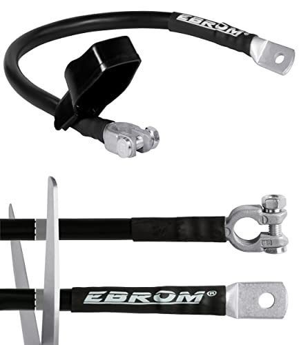 EBROM Batteriekabel - Kabel Massekabel Polklemme Minus (-) mit Schutzkappe 50 mm² schwarz, fest verpresst, 30 cm bis 10 m, Ringösen/Kabelschuhe M6/M8/M10/M12 50mm2 (50 mm2) 410 cm + DIN Kabelschuh M10 von EBROM