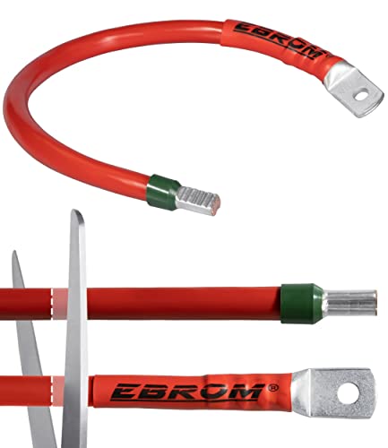 EBROM Batteriekabel Pluskabel 25 mm² rot, komplett, ab 30 cm bis 10 m, viele Längen + Ringösen/Kabelschuhe M6/M8/M10/M12 + Aderendhülse gegenüber, Ihre Auswahl 25 mm2, 90 cm Kabelschuh M8 + Hülse von EBROM