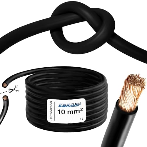 EBROM Batteriekabel hochflexibel Hi-Flex (Hi Flex) 10mm2 Kabel – Meterware SCHWARZ - sehr biegsam – Mantel aus PVC (70 ± 5 Shore) 99,9% OFC Kupfer 10 mm² - als Starterkabel, Ladekabel oder ähnliches von EBROM