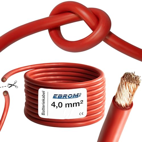 EBROM Batteriekabel hochflexibel Hi-Flex (Hi Flex) 4mm2 Kabel – Meterware in ROT - sehr biegsam – Mantel aus PVC (70 ± 5 Shore) – 99,9% OFC Kupfer 4 mm² - als Starterkabel, Ladekabel oder ähnliches von EBROM