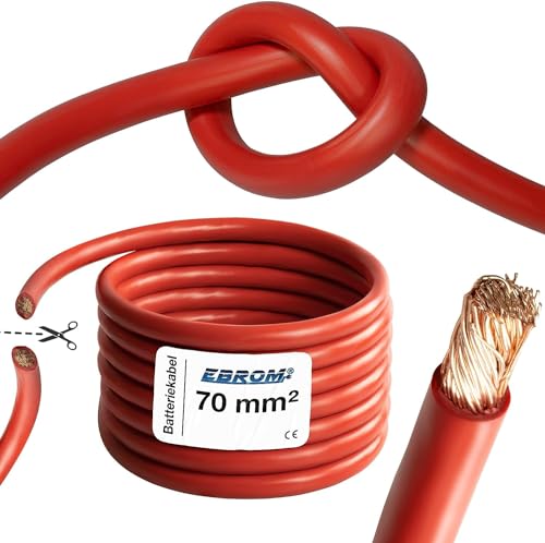 EBROM Batteriekabel hochflexibel Hi-Flex (Hi Flex) 70mm2 Kabel – Meterware in ROT - sehr biegsam – Mantel aus PVC (70 ± 5 Shore) 99,9%% OFC Kupfer 70 mm² - als Starterkabel, Ladekabel oder ähnliches von EBROM