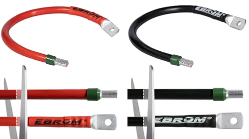 EBROM Batteriekabel rot + schwarz 12V / 24 V, von 30cm bis 5m – 35 mm² - Stromstärken bis 135A + M10 Kabelschuh + Aderendhülse - Verbindung Batterie zu Laderegler, Querschnitt: 35mm2, Länge: 80 cm von EBROM