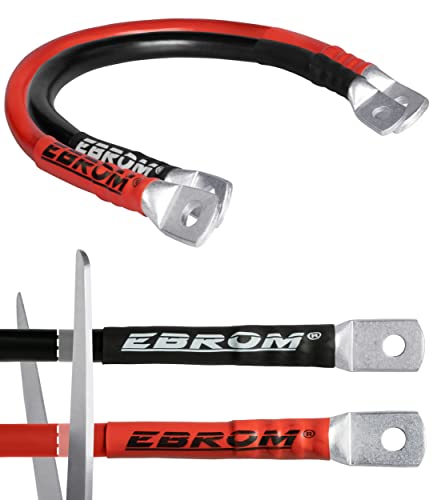 EBROM Batteriekabel rot und schwarz 12V / 24V Längen von 30cm bis 5m, 70 mm² für Stromstärken bis 207A, M10 + M10 Kabelschuh/Ringösen 70mm2 - Ihre Ausführung: 180 cm Kabelschuh Loch 2 x M10 von EBROM