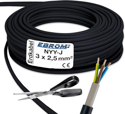 EBROM Erdkabel NYY-J 3x2,5 mm² - Starkstromkabel - PVC Erdleitung - schwarz - Meterware auf den Meter genau - Auswahl in 1 Meter Schritten, viele Längen - NYY-J 3x2,5 mm2 - Ihre Länge: 115 Meter EBROM Erdkabel NYY-J 3x2,5 mm² - Starkstromkabel - PVC Erdleitung - schwarz - Meterware auf den Meter genau - Auswahl in 1 Meter Schritten, viele Längen - NYY-J 3x2,5 mm2 - Ihre Länge: 115 Meter von EBROM