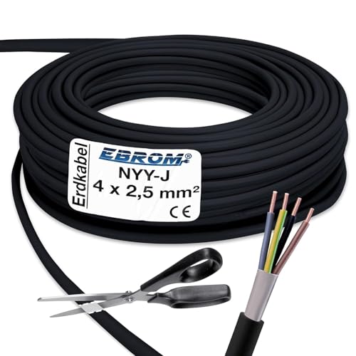 EBROM Erdkabel NYY-J 4x2,5 mm² - Starkstromkabel - PVC Erdleitung - schwarz - Meterware auf den Meter genau - Auswahl in 1 Meter Schritten, viele Längen - NYY-J 4x2,5 mm2 - Ihre Länge: 35 Meter von EBROM