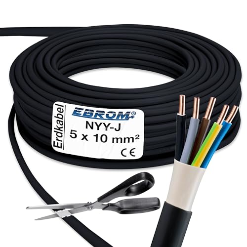 EBROM Erdkabel NYY-J 5x10 mm² - Starkstromkabel - PVC Erdleitung - schwarz - Auswahl in 5 Meter Schritten, viele Längen - NYY-J 5x10 mm2 - Ihre Länge: 100 Meter EBROM Erdkabel NYY-J 5x10 mm² - Starkstromkabel - PVC Erdleitung - schwarz - Auswahl in 5 Meter Schritten, viele Längen - NYY-J 5x10 mm2 - Ihre Länge: 100 Meter von EBROM