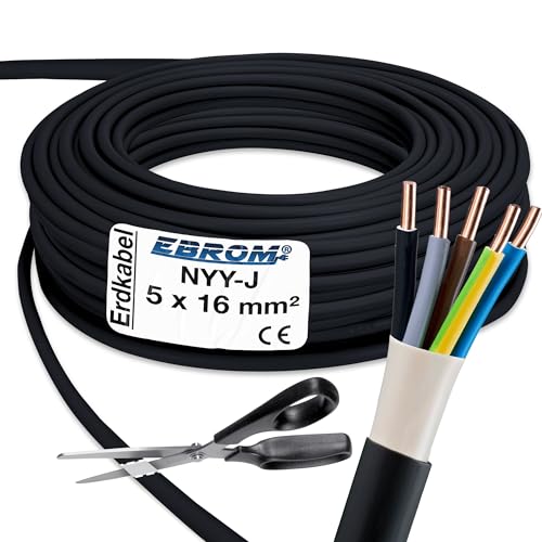 EBROM Erdkabel NYY-J 5x16 mm² - Starkstromkabel - PVC Erdleitung - schwarz - Meterware auf den Meter genau - Auswahl in 1 Meter Schritten, viele Längen - NYY-J 5x16 mm2 - Ihre Länge: 31 Meter EBROM Erdkabel NYY-J 5x16 mm² - Starkstromkabel - PVC Erdleitung - schwarz - Meterware auf den Meter genau - Auswahl in 1 Meter Schritten, viele Längen - NYY-J 5x16 mm2 - Ihre Länge: 31 Meter von EBROM