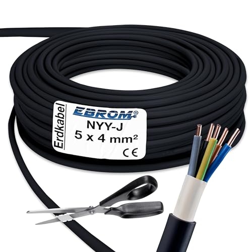 EBROM Erdkabel NYY-J 5x4 mm² - Starkstromkabel - PVC Erdleitung - schwarz - Meterware auf den Meter genau - Auswahl in 1 Meter Schritten, viele Längen - NYY-J 5x4 mm2 - Ihre Länge: 150 Meter EBROM Erdkabel NYY-J 5x4 mm² - Starkstromkabel - PVC Erdleitung - schwarz - Meterware auf den Meter genau - Auswahl in 1 Meter Schritten, viele Längen - NYY-J 5x4 mm2 - Ihre Länge: 150 Meter von EBROM