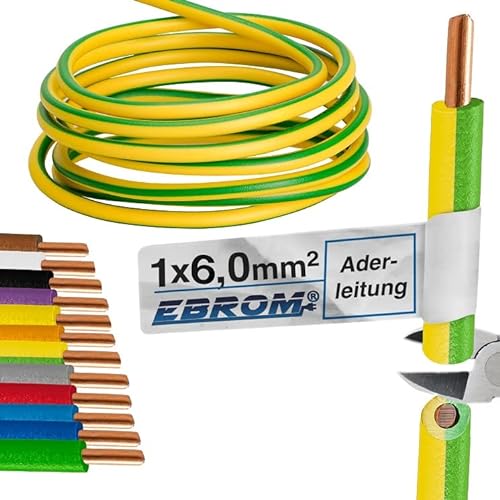 EBROM Erdungskabel Aderleitung starr H07V-U 6 mm² (1 x 6 mm2) grün/gelb (gnge) – in vielen verschiedenen Längen lieferbar - ab 5 Meter bis 150 Meter - Ihre Länge: 25 Meter von EBROM