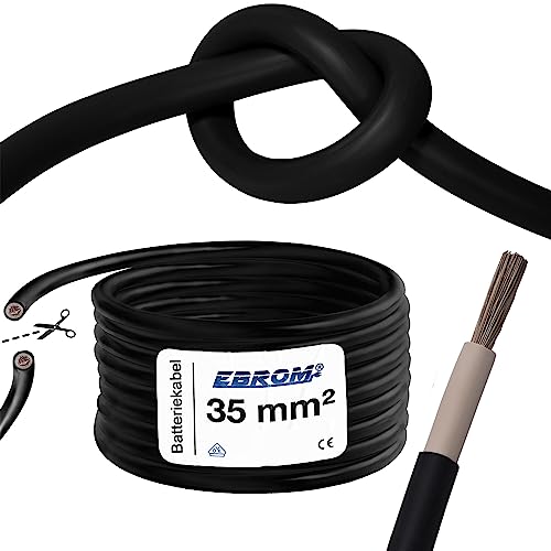 EBROM Flexibles Spezial Gummi Batteriekabel 35 mm² SCHWARZ 99,9% OFC Kupfer verzinnt, UV- und witterungsbeständig, NSGAFÖU ab 1m, für Landmaschinen, Traktoren, KFZ uvm. 35 mm2 - Ihre Länge: 24 Meter von EBROM