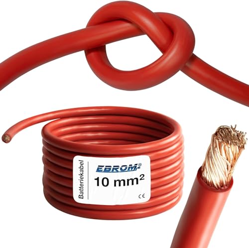 EBROM HI-FLEX - 5 Meter hochflexibles Batteriekabel - Pluskabel - rot - 10mm2 | 10 mm² | 10 mm2 - Vollkupfer 99,9% OFC Kupfer Stromkabel - Ihre Länge: 5 Meter von EBROM