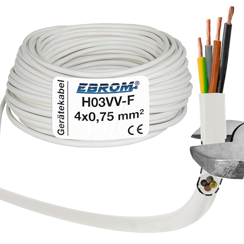 EBROM Kunststoff Schlauchleitung RUND, Kabel, Stromkabel, Leitung, Gerätekabel H03VV-F 4x0,75 mm² Farbe: weiß, viele Längen in 5 Meter Schritten bis 250 Meter 4x0,75 mm2, Ihre Kabellänge: 5 Meter EBROM Kunststoff Schlauchleitung RUND, Kabel, Stromkabel, Leitung, Gerätekabel H03VV-F 4x0,75 mm² Farbe: weiß, viele Längen in 5 Meter Schritten bis 250 Meter 4x0,75 mm2, Ihre Kabellänge: 5 Meter von EBROM