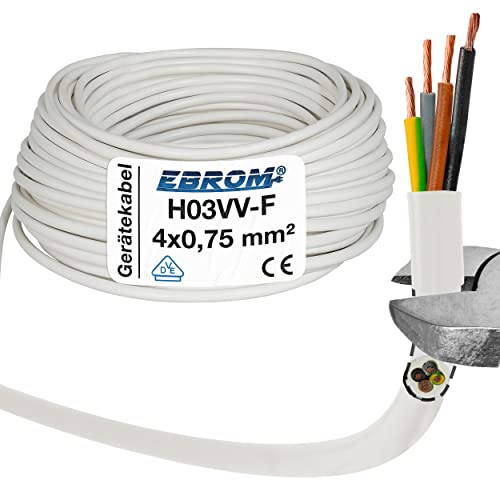 EBROM Kunststoff Schlauchleitung RUND, LED Kabel, Stromkabel, Leitung, Gerätekabel H03VV-F 4x0,75 mm² Farbe: weiß, viele Längen in 5 m Schritten bis 250 Meter 4G0,75 mm2, Ihre Kabellänge: 250 Meter von EBROM