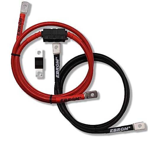 EBROM Laderegler Anschlusskabel Batteriekabel rot + schwarz 35 mm² Verbindung der Versorgungsbatterie, Kabelschuhe M8 M10, MIDI Sicherung, Ihre Auswahl: 35mm2, 90 cm, M8+M8 Schuhe, 50A Sicherung von EBROM