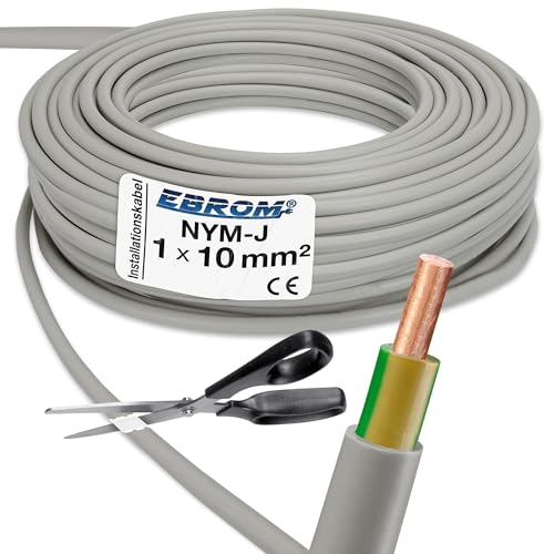 EBROM Mantelleitung Erdungskabel Erdungsleitung GRAU NYM-J 1x10 mm² - Meterware auf den Meter genau - Auswahl in 1 Meter Schritten - Ihre Auswahl: 10 mm2 - Länge: 19 Meter von EBROM
