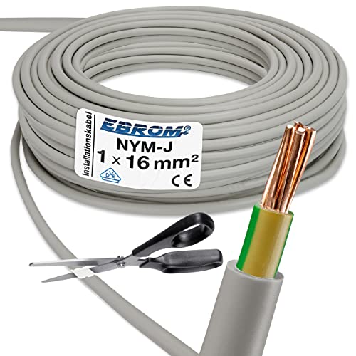 EBROM Mantelleitung Erdungskabel Erdungsleitung GRAU NYM-J 1x16 mm² - Meterware auf den Meter genau - Auswahl in 1 Meter Schritten - Ihre Auswahl: 16 mm2 - Länge: 28 Meter von EBROM