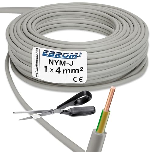 EBROM Mantelleitung Erdungskabel Erdungsleitung GRAU NYM-J 1x4 mm² - Meterware auf den Meter genau - Auswahl in 1 Meter Schritten - Ihre Auswahl: 4 mm2 - Länge: 18 Meter von EBROM