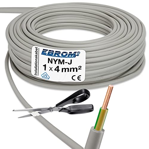 EBROM Mantelleitung Erdungskabel Erdungsleitung GRAU NYM-J 1x4 mm² - Meterware auf den Meter genau - Auswahl in 1 Meter Schritten - Ihre Auswahl: 4 mm2 - Länge: 24 Meter von EBROM