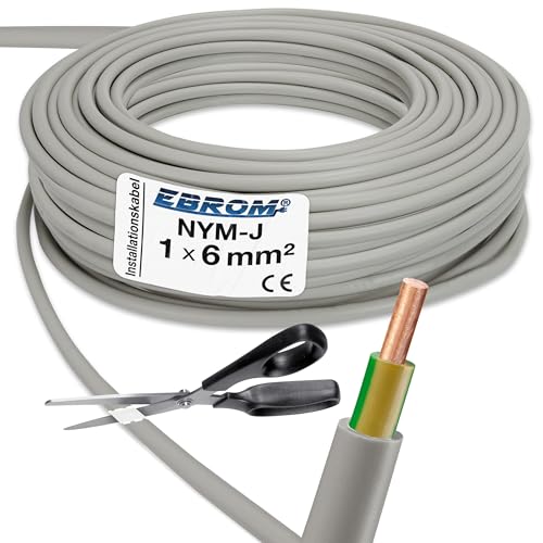 EBROM Mantelleitung Erdungskabel Erdungsleitung GRAU NYM-J 1x6 mm² - Meterware auf den Meter genau - Auswahl in 1 Meter Schritten - Ihre Auswahl: 6 mm2 - Länge: 42 Meter von EBROM