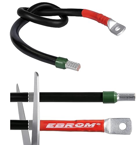 EBROM NSGAFÖU Spezial Batteriekabel 25 mm² mit rotem Schrumpfschlauch zur PLUS Kennzeichnung mit Ringösen/Kabelschuhe M8/M10/M12 und Aderendhülse, Ihre Auswahl: 25mm2-100 cm Kabelschuh M8 + Hülse von EBROM