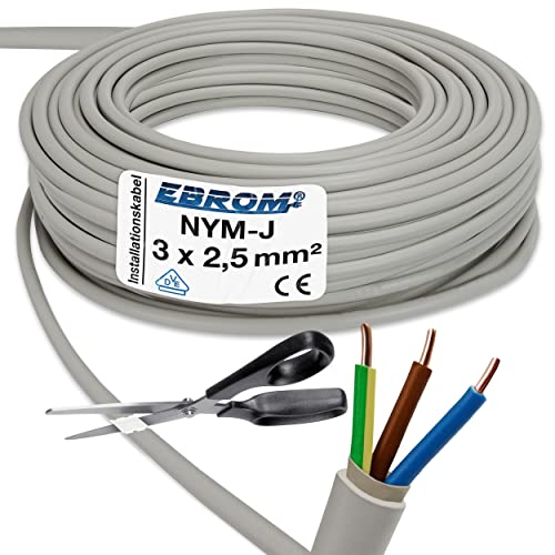 EBROM NYM-J 3x2,5 mm² - Mantelleitung - Installationskabel - Feuchtraumkabel - grau - Auswahl in 1 Meter Schritten - Meterware auf den Meter genau - Ihre Auswahl: NYM-J 3x2,5 mm2, Länge: 36 Meter von EBROM