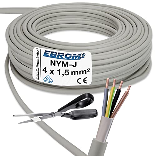 EBROM NYM-J 4x1,5 mm² - Mantelleitung - Installationskabel - Feuchtraumkabel - grau - Auswahl in 1 Meter Schritten - Meterware auf den Meter genau - Ihre Auswahl: NYM-J 4x1,5 mm2 29 Meter von EBROM