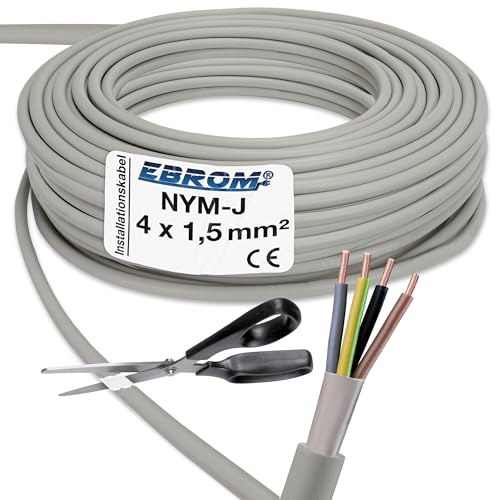 EBROM NYM-J 4x1,5 mm² - Mantelleitung - Installationskabel - Feuchtraumkabel - grau - Auswahl in 1 Meter Schritten - Meterware auf den Meter genau - Ihre Auswahl: NYM-J 4x1,5 mm2 100 Meter von EBROM