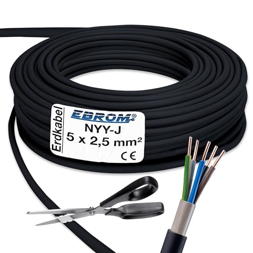 EBROM Starkstromkabel - Erdkabel - NYY-J 5x2,5 mm² - schwarz - große Mengenauswahl - ab 5 m frei wählbar - in einer Länge geliefert - Ihre Länge: 35 Meter von EBROM