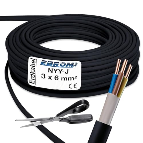 EBROM Starkstromkabel NYY-J 3x6 mm² - Erdkabel - NYY-J 3x6 mm² - schwarz - Meterware auf den Meter genau: Auswahl in 5 Meter Schritten, ab 5 Meter - 3x6 mm2 - Ihre Länge: 53 Meter EBROM Starkstromkabel NYY-J 3x6 mm² - Erdkabel - NYY-J 3x6 mm² - schwarz - Meterware auf den Meter genau: Auswahl in 5 Meter Schritten, ab 5 Meter - 3x6 mm2 - Ihre Länge: 53 Meter von EBROM
