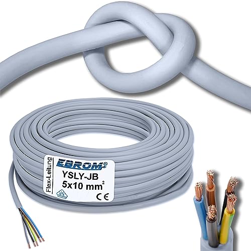 Flexibles YSLY-JB 5x10 mm² Verlegekabel grau für Wandladestation, E-Auto Ladebox Anschluss zur Ladestation, 5x10 mm2, auf den Meter genau, in 1 Meter Schritten - Ihre Länge: 14 Meter von EBROM