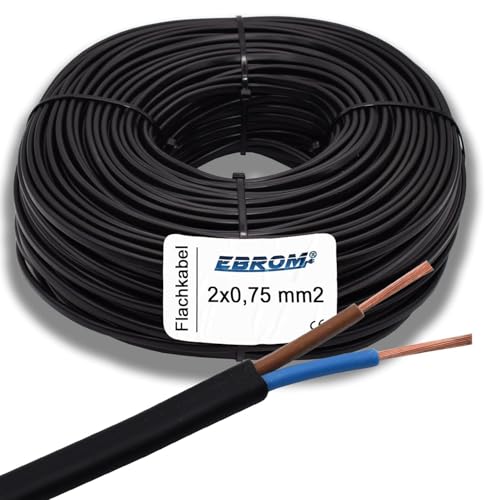 Gerätekabel Flachkabel H03VVH2-F 2x0,75 mm² schwarz 2x0,75 mm2 - Aderfarben: braun - blau - 2 polig/adrig - PVC Leitung - 99,9% OFC Kupfer (Vollkupfer) viele Längen ab 1 m - Ihre Länge: 75 Meter von EBROM