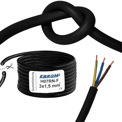 Gummischlauchleitung - Gummileitung - H07RN-F 3G1,5 mm² 3x1,5 mm2, Meterware in 1 Meter Schritten, Verlängerungskabel Gummianschlussleitung Baustellenkabel Außenbereich IP44, Ihre Länge: 80 Meter Gummischlauchleitung - Gummileitung - H07RN-F 3G1,5 mm² 3x1,5 mm2, Meterware in 1 Meter Schritten, Verlängerungskabel Gummianschlussleitung Baustellenkabel Außenbereich IP44, Ihre Länge: 80 Meter von EBROM