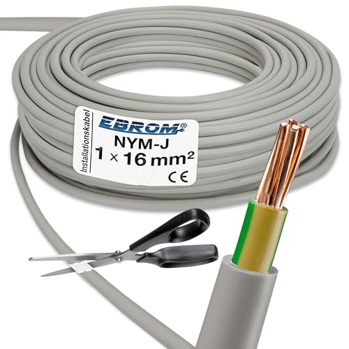 EBROM Mantelleitung Erdungskabel Erdungsleitung GRAU NYM-J 1x16 mm² - Meterware auf den Meter genau - Auswahl in 1 Meter Schritten - Ihre Auswahl: 16 mm2 - Länge: 24 Meter von EBROM