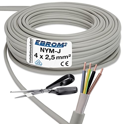 EBROM NYM-J 4x2,5 mm² - Mantelleitung - Installationskabel - Feuchtraumkabel - grau - Auswahl in 1 Meter Schritten - Meterware auf den Meter genau - Ihre Auswahl: NYM-J 4x2,5 mm2 15 Meter von EBROM